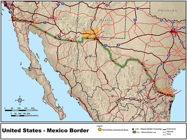 Karte der Grenze USA-Mexiko