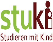 Logo von Stuki. In der ersten Reihe steht Stuki, in der zweiten Studieren mit Kind.