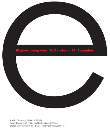 Die verkleinerte Darstellung des Plakates zur Ringvorlesung Empowerment zeigt ein großes schwarzes "e" auf weißem Grund mit eingeschriebenem Zeitraum der Veranstaltungen, sowie erklärend darunter die weiteren Eckdaten der Veranstaltungsreihe